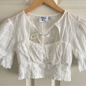 Princess Polly Crop White Puff Sleeve Blouse Boho Feminine Balletcore Beach